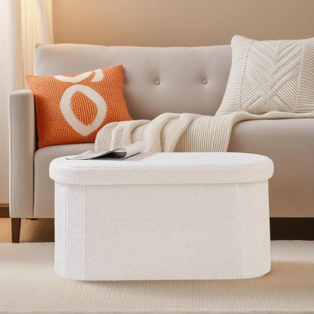 White 30 Storage Ottoman & Bedroom Bench, Living Room Footrest, 30L x 15W x 15H image 2