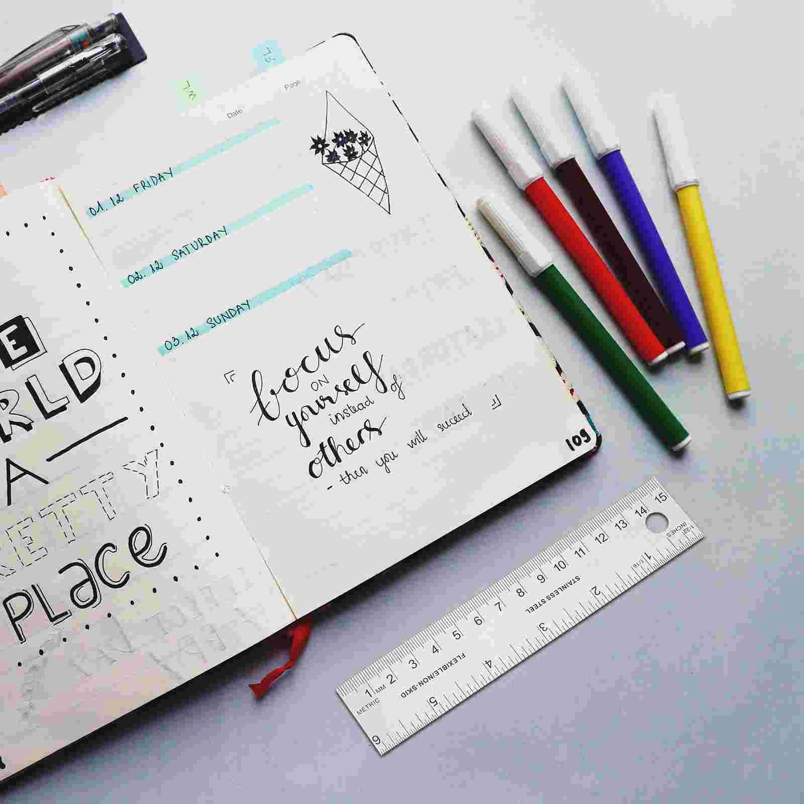 2 Pcs Ruler Cork Stainless Steel Measuring Tool Stationery Scale Straight Edges Rulers Miss