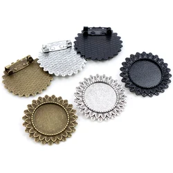 5pcs 20mm Inner Size Antique Silver Plated Bronze Black Brooch Pin Classic Style Cabochon Base Setting