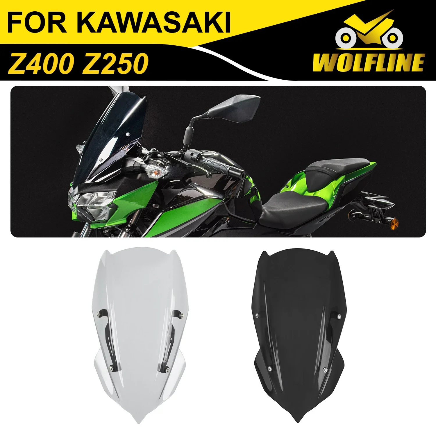 

Wolf Line Motorbike Windshield Front Fairing w/ Bracket For Kawasaki Z400 2019-2024 2020 2021 2022 2023