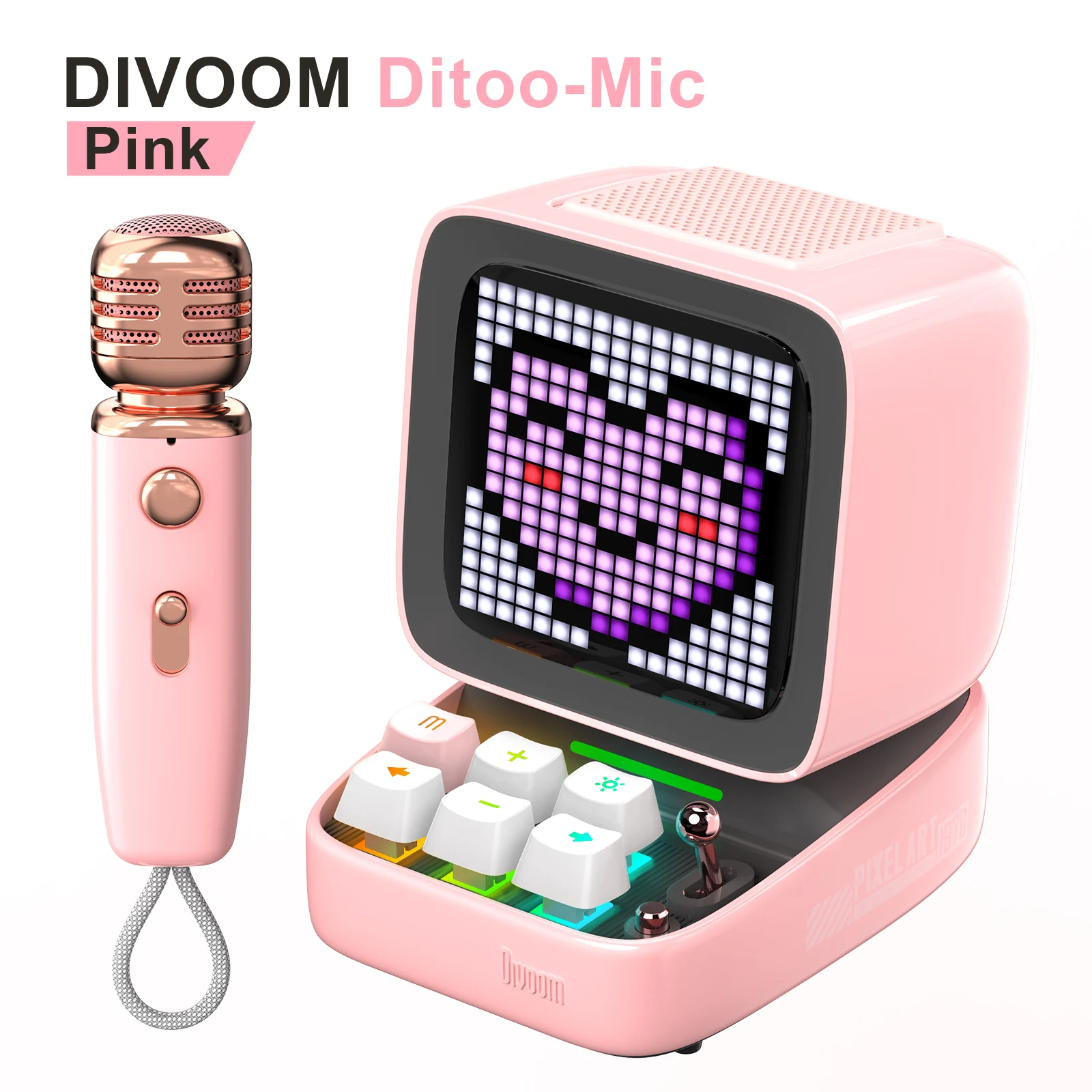 DIVOOM-Micro Ditoo Pixel Art, haut-parleur BT avec microphone karaoké sans fil pour PC, carte BT 5.0 TF, rétro, portable, taille mini, bricolage