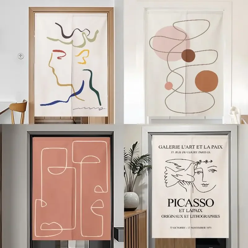 VIKAMA Picasso Abstract Facial Lines Art Half Door Curtain Bedroom Kitchen Entrances Minimalist Aesthetics Home Decoration