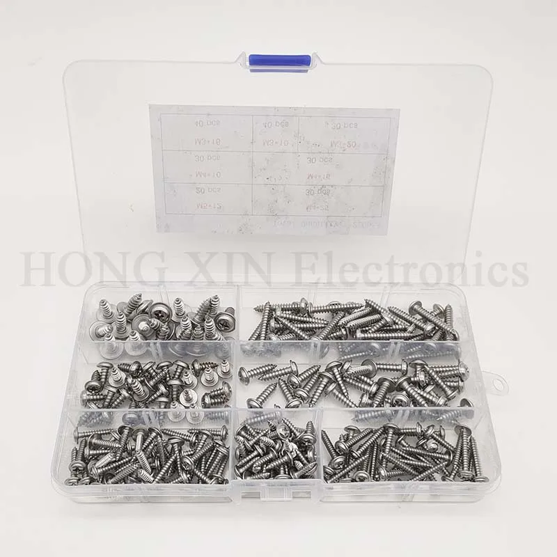 Zelfborende Schroeven, 220Pcs M3 M4 M5 304 Rvs Zelftappende Schroeven Zelf Tappers Schroef Assortiment Set
