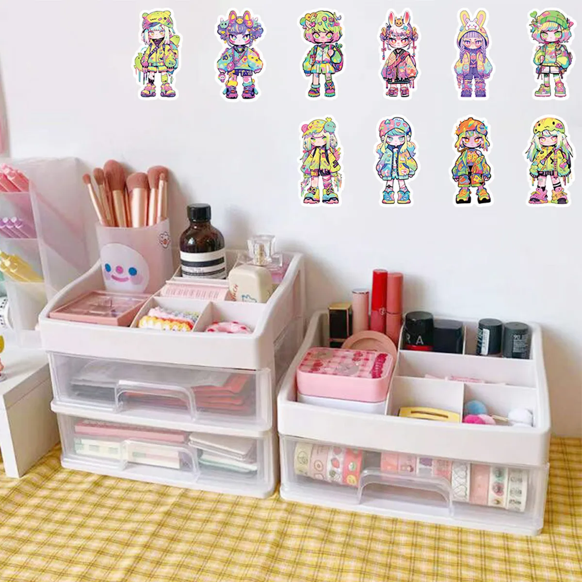 60Pcs Colorful Cute Anime Girl Stickers —— Trendy Cartoon Character Decals Suitable for Notebooks/Diaries