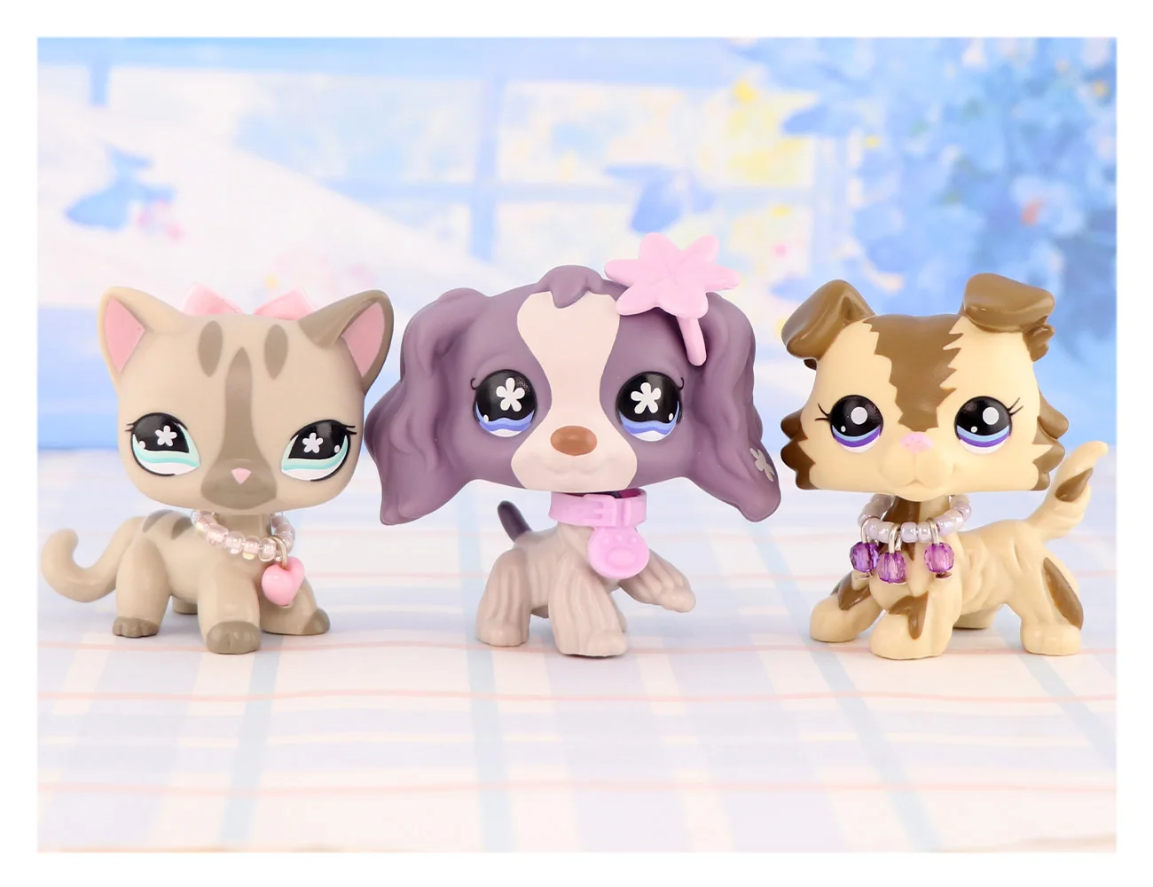 3pcs Toys,Pet Shop Cocker Spaniel #672 Collie #2210 Short Hair Cat #468 Kids Cute Gift Cute Pet Action Figure