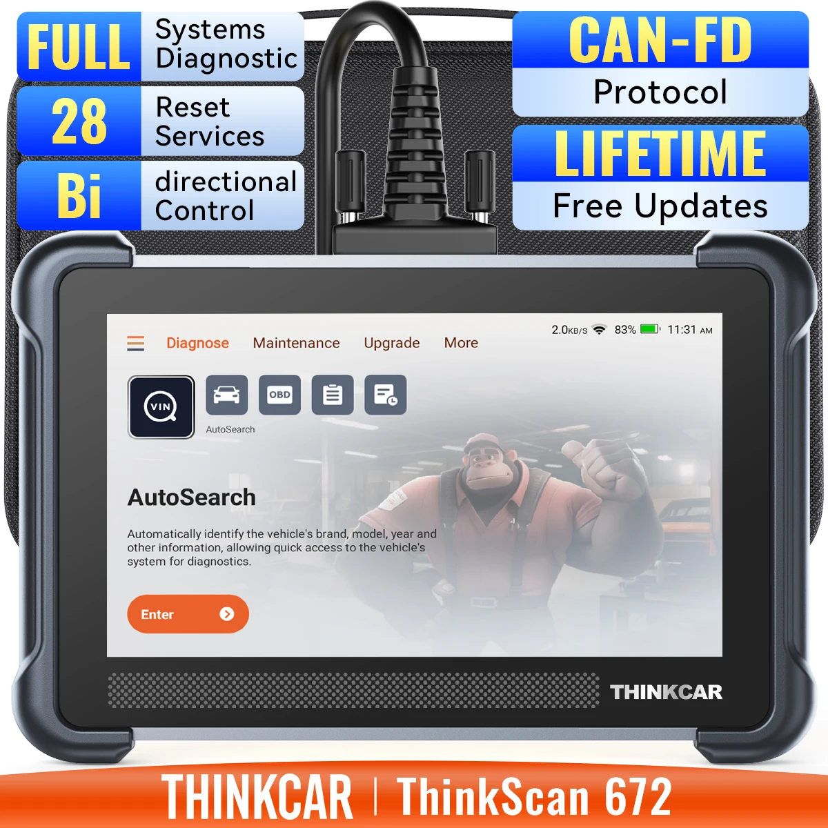 

Диагностический сканер THINKSCAN 672 OBD2 с пожизненными бесплатными обновлениями, поддержкой CAN FD, двунаправленной диагностики всех систем и 28 функциями сброса.