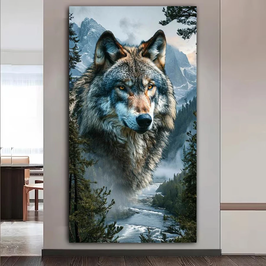 

Лес абстрактный волк большой размер Diy алмазная живопись пейзаж дикие животные полная дрель мозаика вышивка фотографии 100x200 см