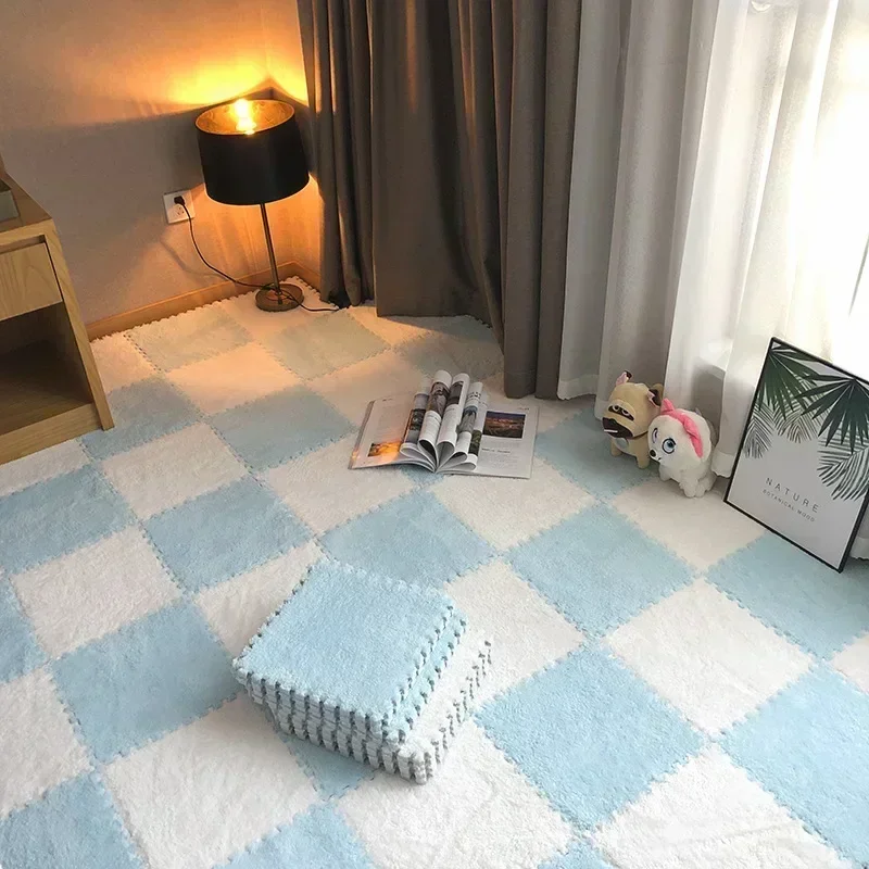 10PCS Soft 10 Pcs Plush Puzzle Foam Floor Mat, Splicing Carpet, Anti-fall Bedside Mat 30*30 CM  Small Rugs for Bedroom