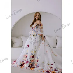 Lena Evening Gown White Elegant Luxury Evening Dress 2024 Line A Handmade Flowers Wedding Party Dress Es Lace Prom Dresses 2024