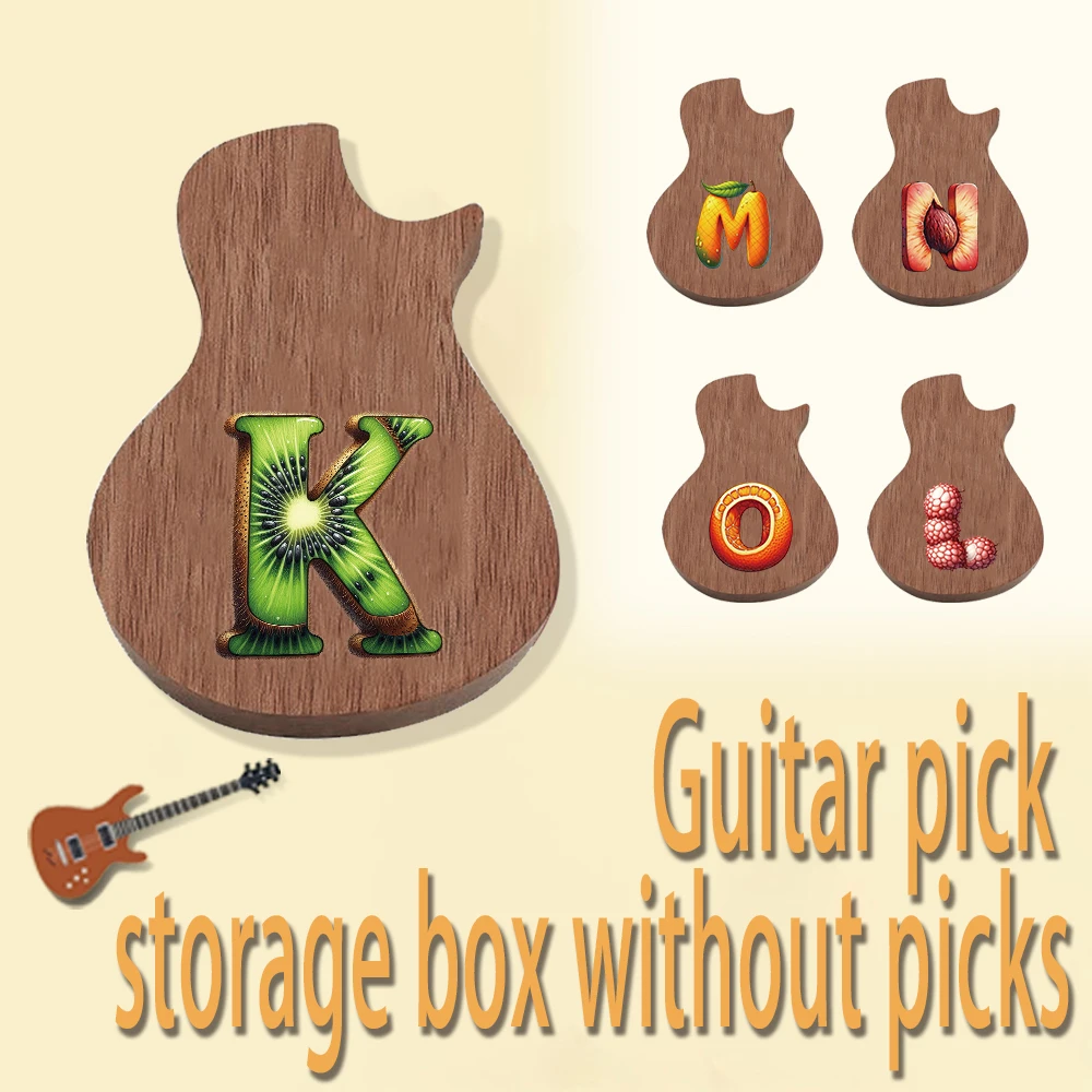 

1pc Guitar-Shaped Pick Storage Case Equipped with Three Paddle Storage Holes Fruit letter Initial Name 26 Letters