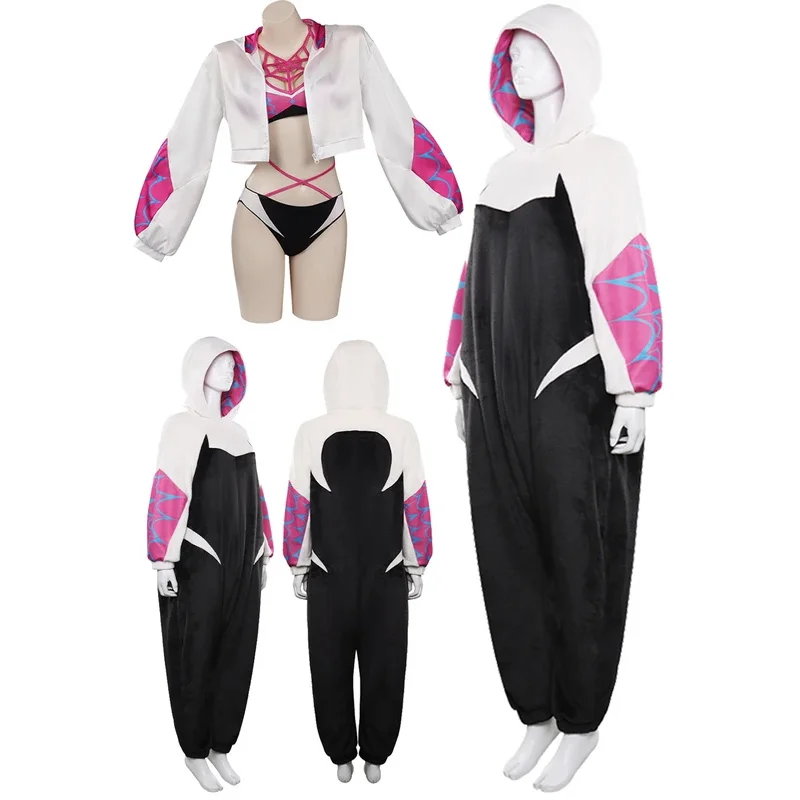 

OP01 Gwen Cosplay Stacy Role Play Pajamas Movie Arachnid Costume Adult Women Flannel Winter Homewear Fancy Dress Up Party C6Gd@!