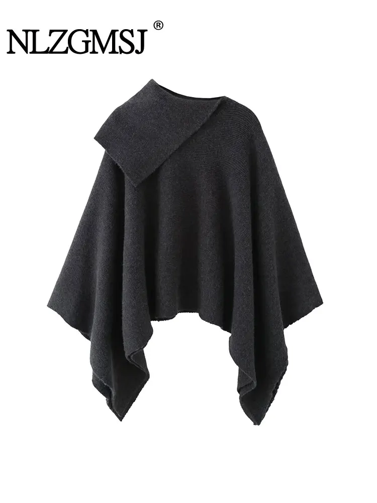 Nlzgmsj Autumn Loose Knitted Pullovers For Women Turndown Collar Long Sleeve Sweater New Casual Knitwear Daily Style cloak
