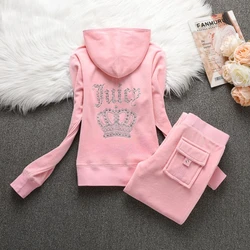 Juicy Cometure Velvet Tracksuit  Original Velvet High J Zipper Hooded Sweatshirt + Trousers Women Casual Hooded Sweatshirt Set