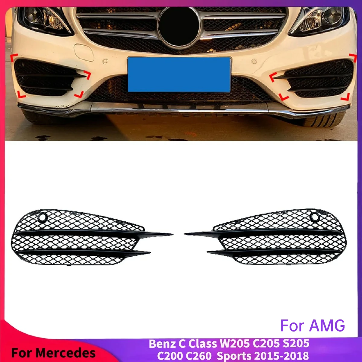 

For Mercedes Benz C Class W205 C205 S205 C200 C260 AMG 2015-2018 Front Bumper Fog Light Side Air Vent Intake Grille Parts Tuning