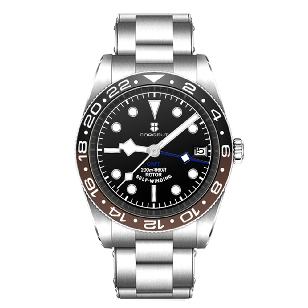 Custom Luxury NH34 นาฬิกาข้อมือสแตนเลส GMT นาฬิกายี่ห้อ Sapphire Glass นาฬิกาผู้ชาย reloj hombre
