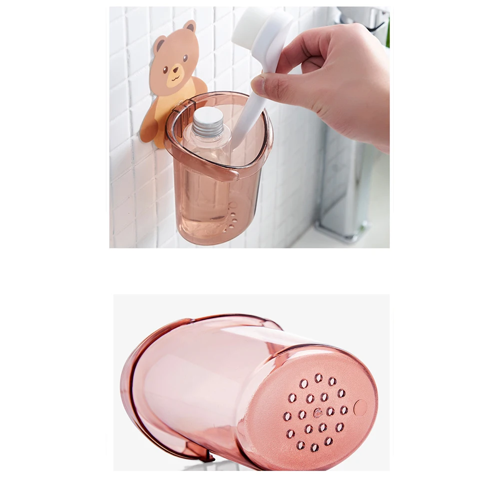 Cute Bear Home Storage Cup Wall Mount Toothbrush Toothpaste Cup Holder Case Bathroom Organization Accessories