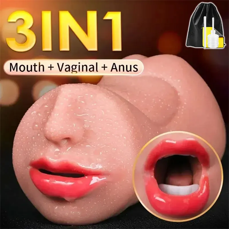 3 in 1 Pocket Pussy 3D Textured Male Sex Toy with Sexy Mouth Realistic Vagina and Tight Anus Sex Doll Stroker Adult Toys for Men