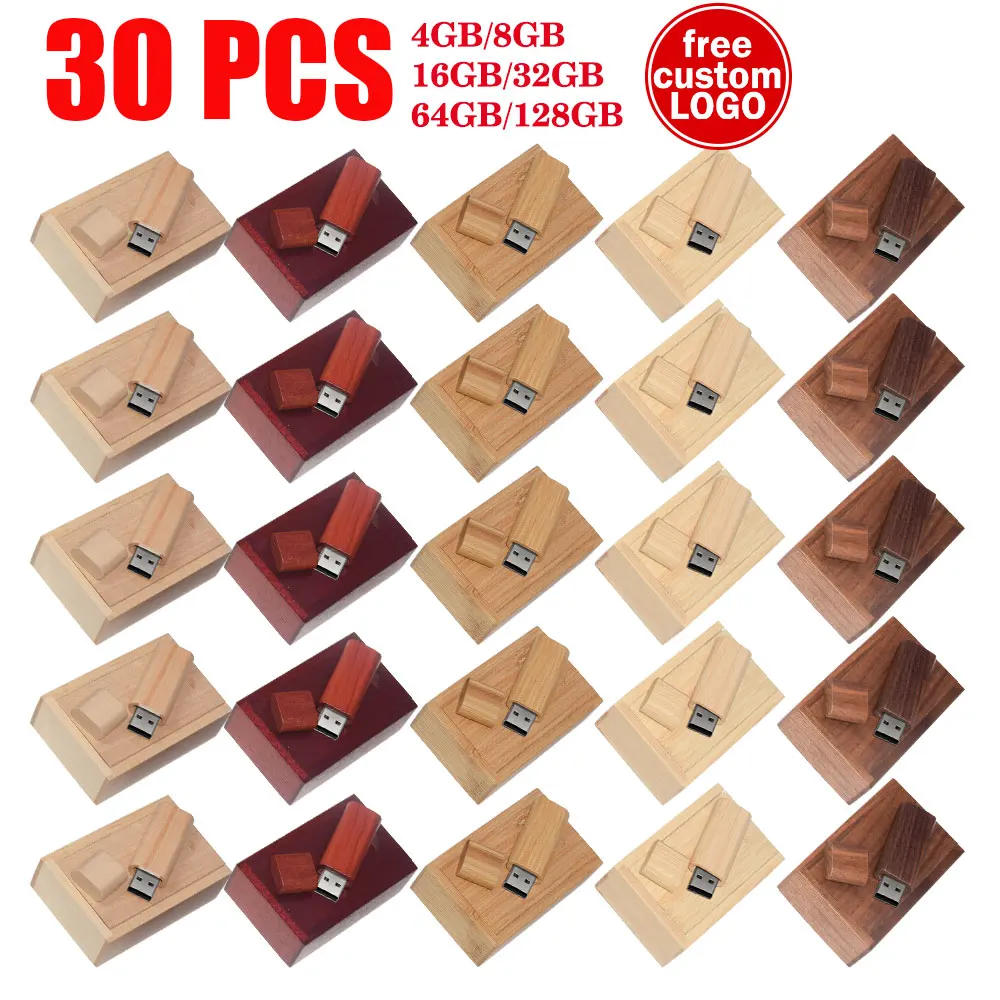 30pcs/lot Free Logo Wood Small Gift USB 2.0 Flash Drive 4GB 8GB 16GB 32GB 64GB Pendrive Mini Creative Pen Drive USB Memory Stick