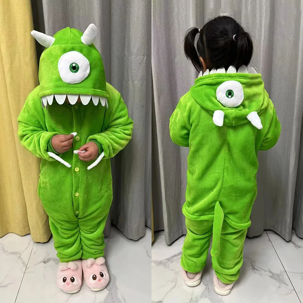 Kid's Sully Mike Costumes Cute Funny Halloween Jumpsuit Boys Girls Kigurumis Pajama Anime Outfit Winter Onesie Warm Flannel Suit