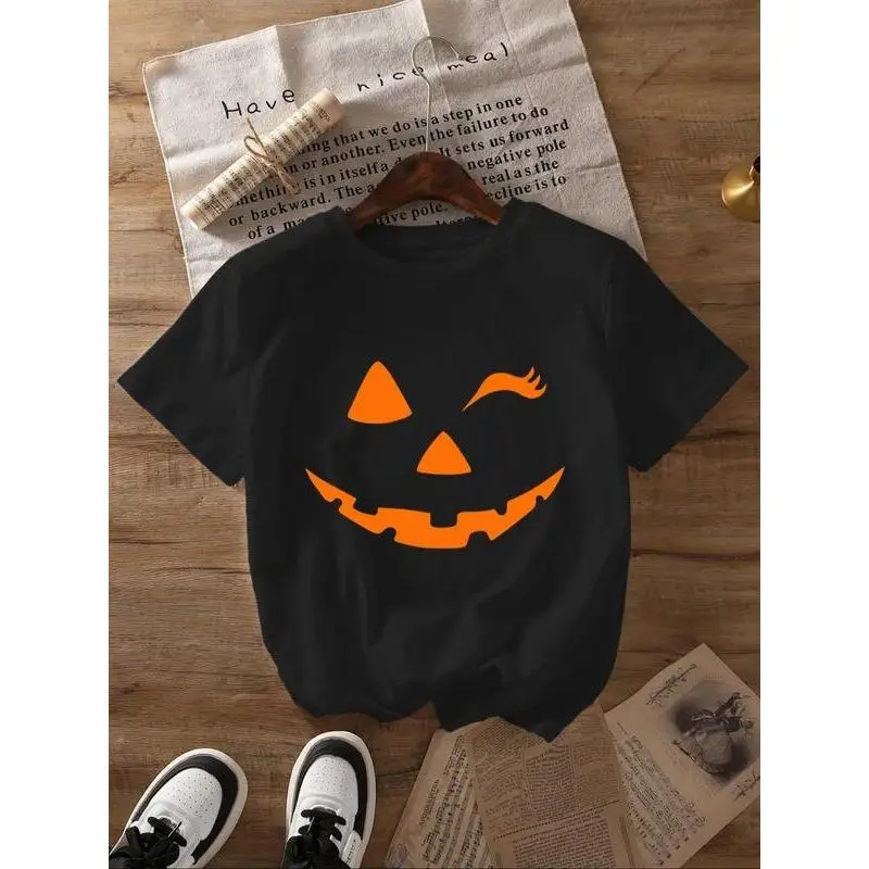 

Funny Halloween Pumpkin T-Shirt Winking Jack-o-lantern Graphic Tee Unisex Spooky Season Apparel Cute Monster Gift