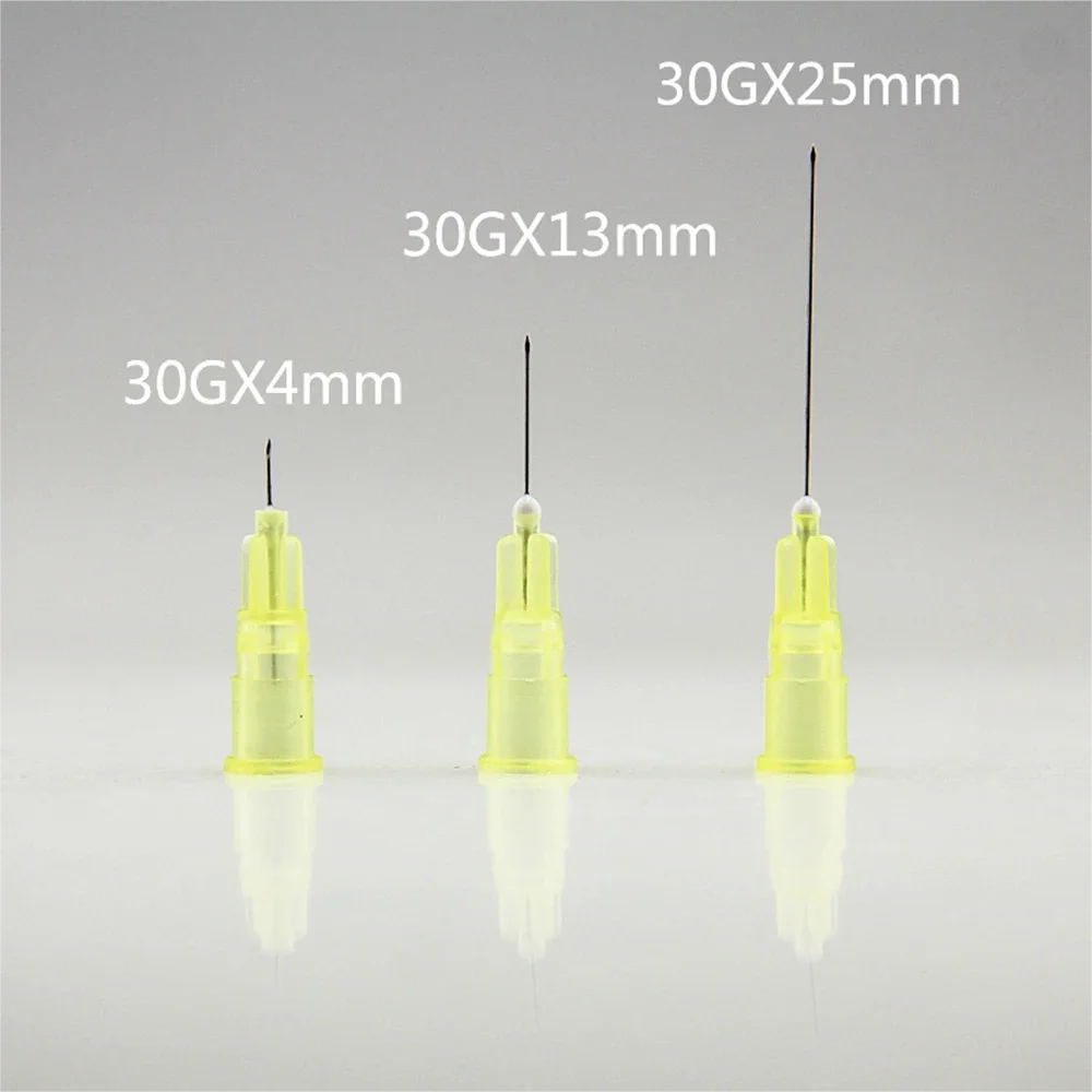 Aguja pequeña indolora desechable para uso médico, herramienta quirúrgica estéril de microplástico para inyección de 32G, 34G y 4mm, 100 piezas