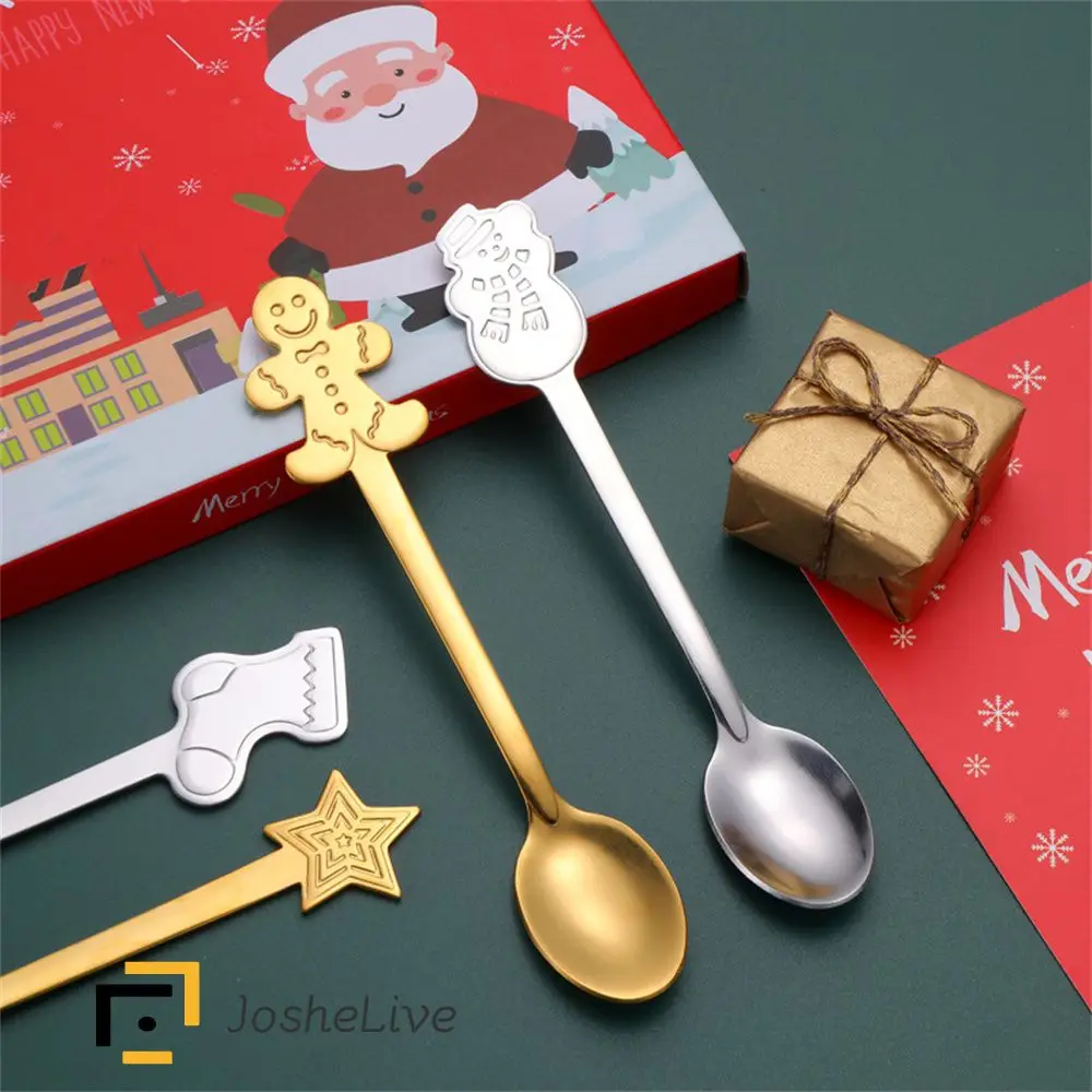 Cartoon Christmas Gingerbread Man Snowman Spoon Stainless Coffee Dessert Spoon 12.8cm Christmas Kitchen Tableware New Year Gift