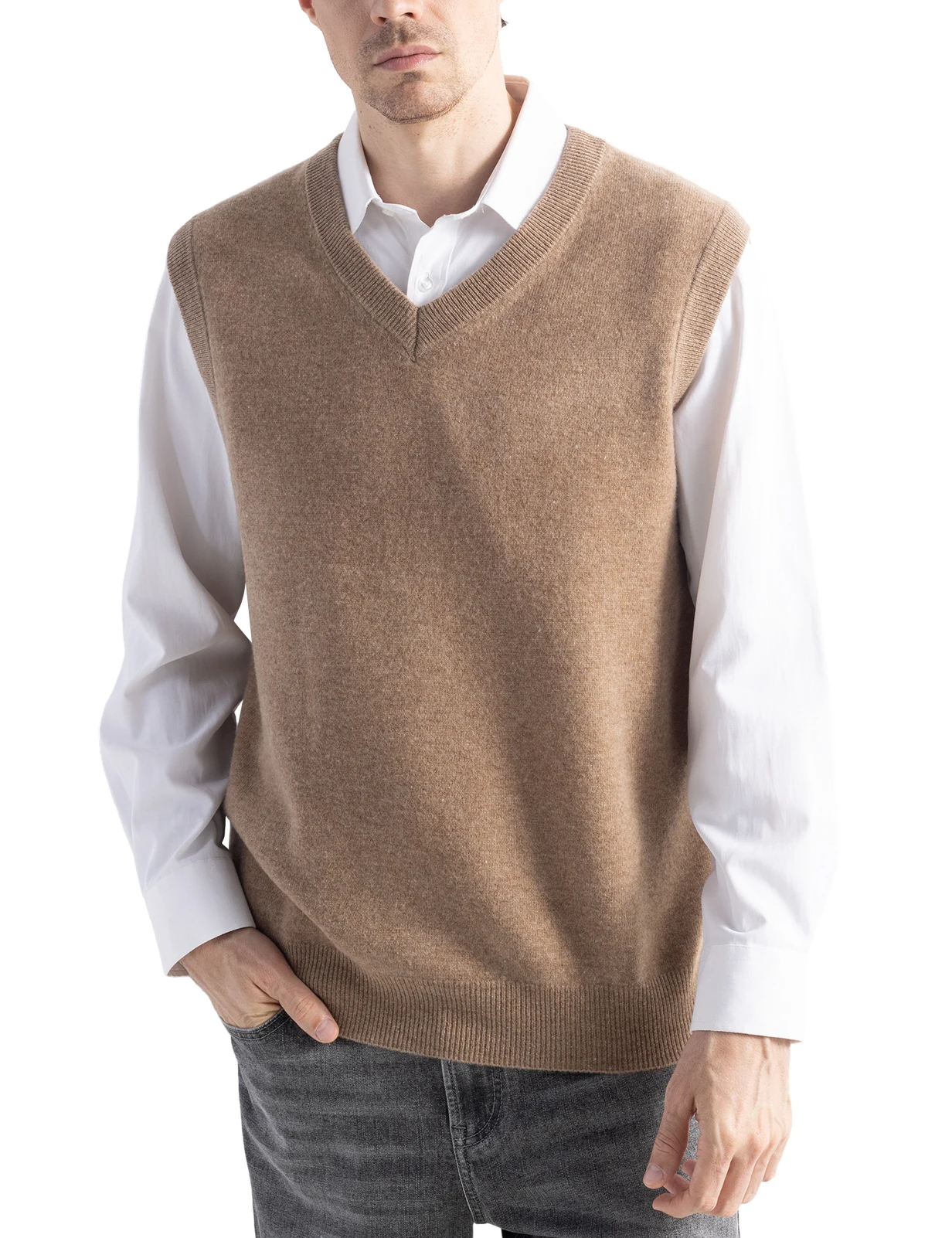 Men's Cashmere Knit Vest 100% Merino Wool Sweater for Mens Knit Vest Knitted Fall Winter Soft Sleeveless Top Warm Pullover Basic