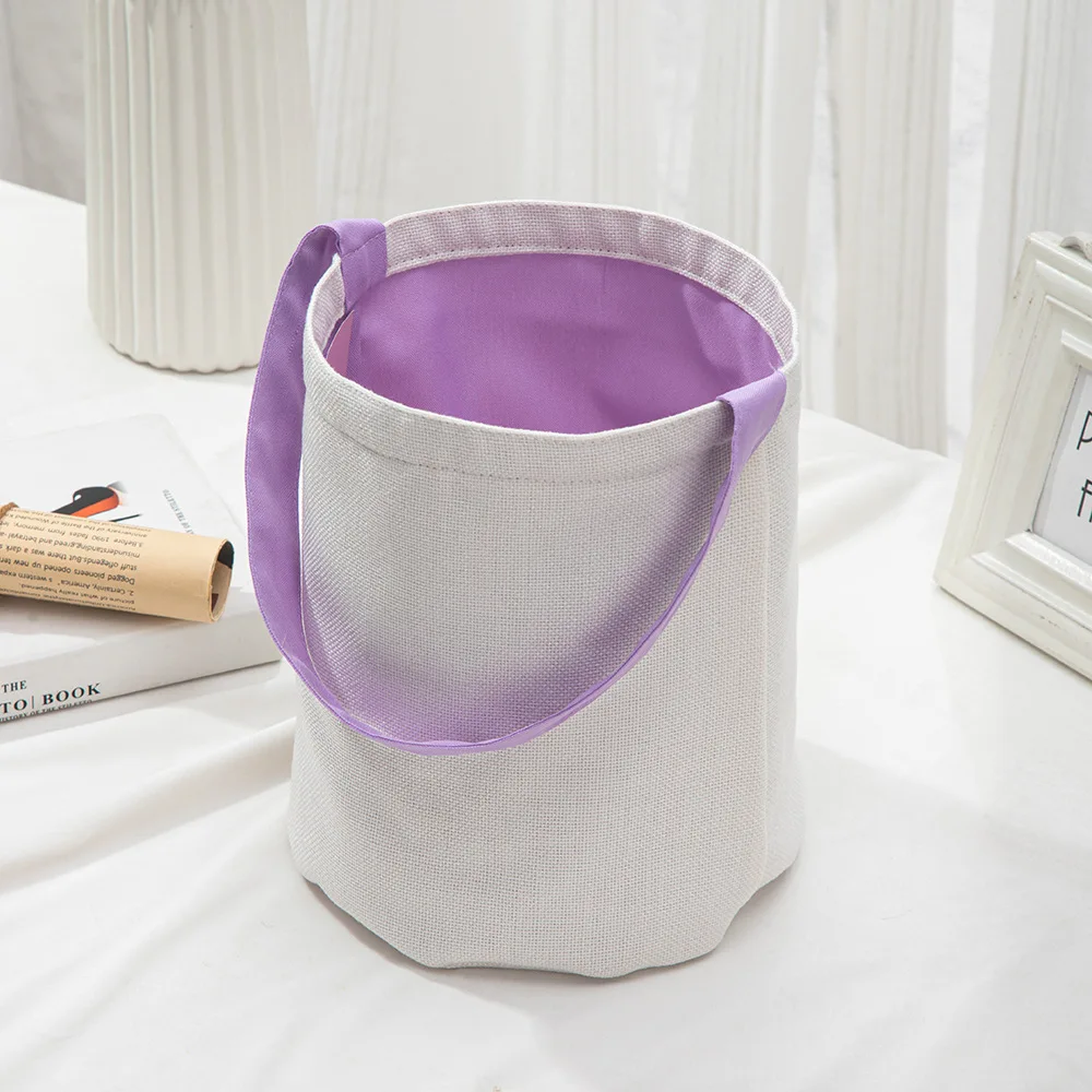 Sublimate Bucket Bag Candy Colored Tote Basket For DIY Photo Print Shopping Bag Cotton Hemp Bag Easter