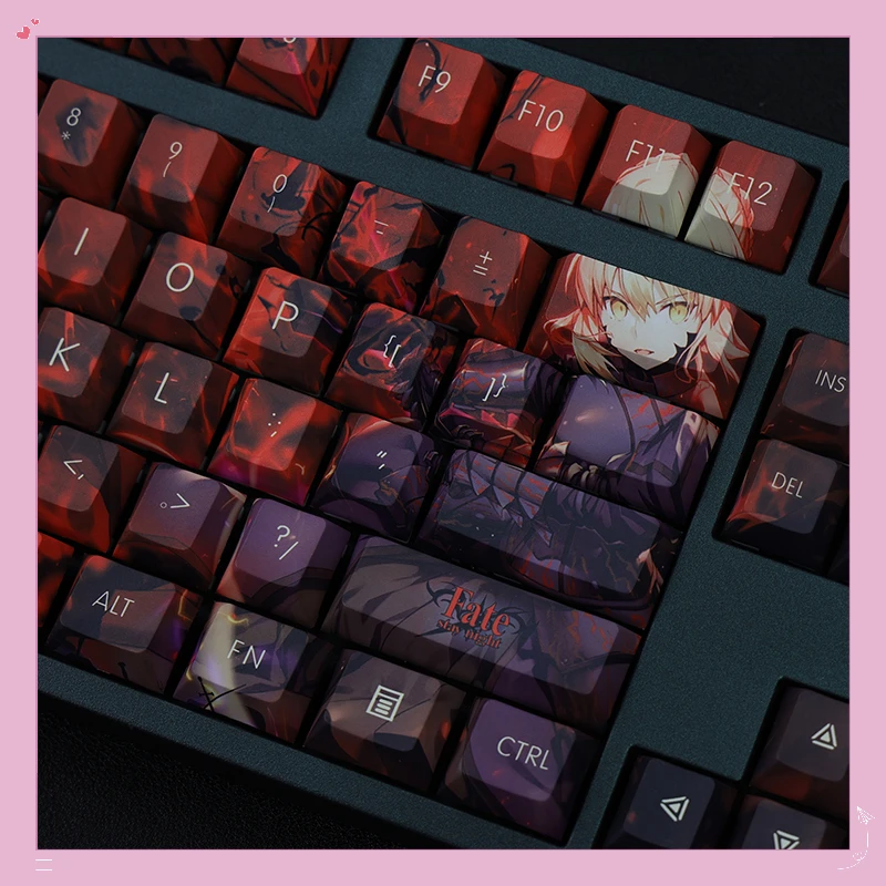 108 клавиш Fate Stay Night Zero Saber Keycaps Вишневый профиль двухмерный аниме Keycap PBT 5-сторонняя сублимационная клавиатура Keycap