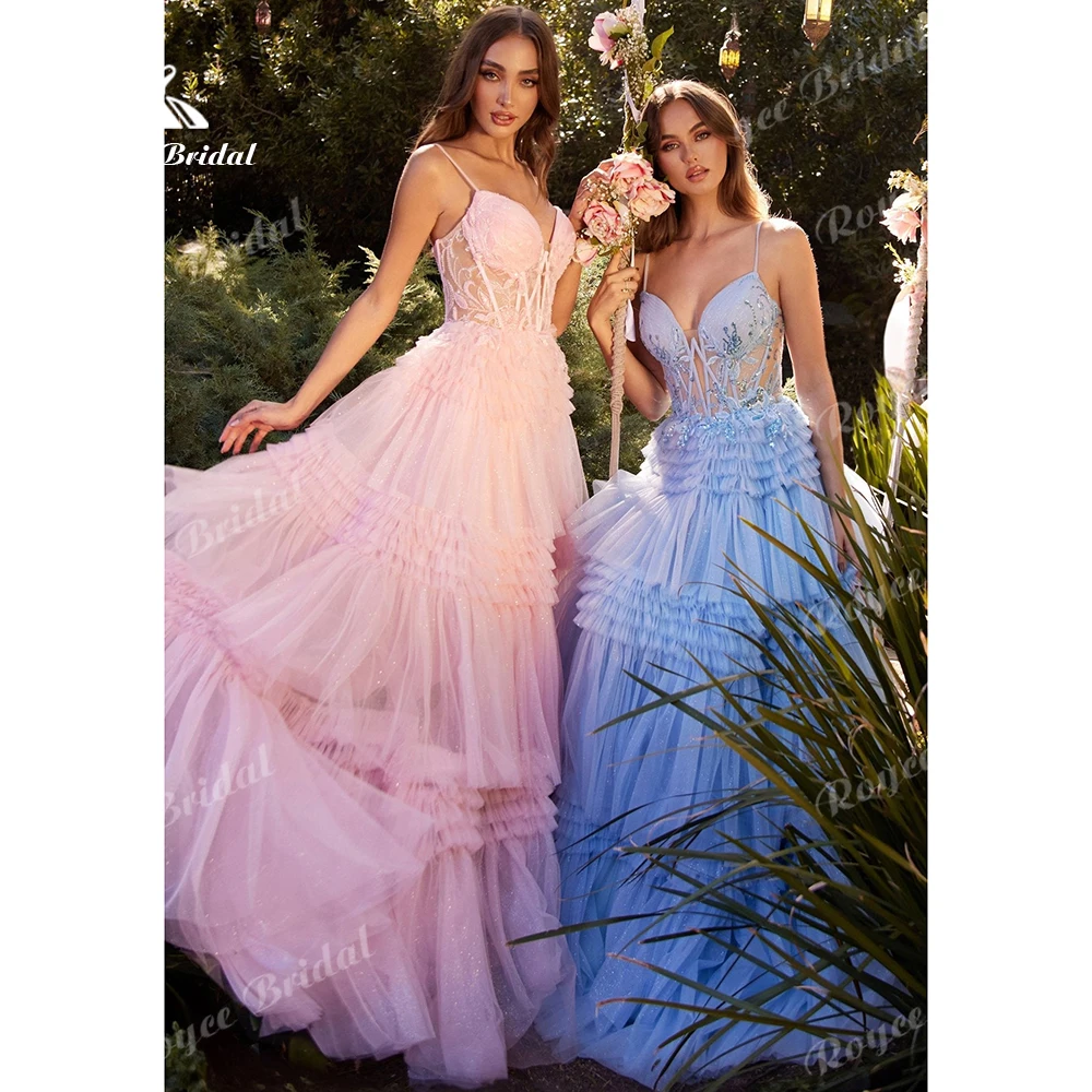 Prinzessinnenkleid mit gestuften Rüschen, langes Ballkleid, Tüll, Boho-Abendkleid, A-Linie, elegantes langes formelles Kleid, Vestidos De Fiesta, maßgeschneidert