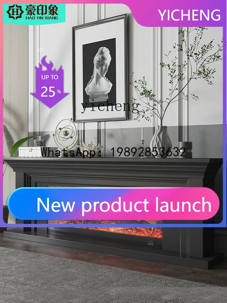 

1 Simple Integrated Floor Solid Wood Vintage Black Fireplace TV Cabinet White Electronic Simulation Flame Heating Stove