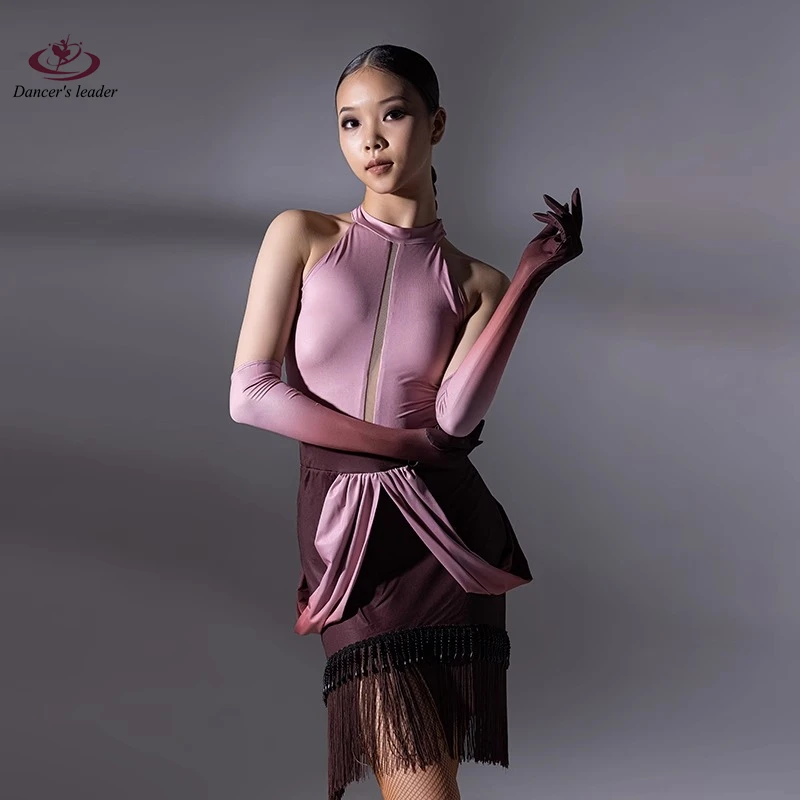 

Latin Dance Competition Women's Clothing Children's Performance Advanced Light Sensitive Face Tassel Rumba Tango Dance Dress