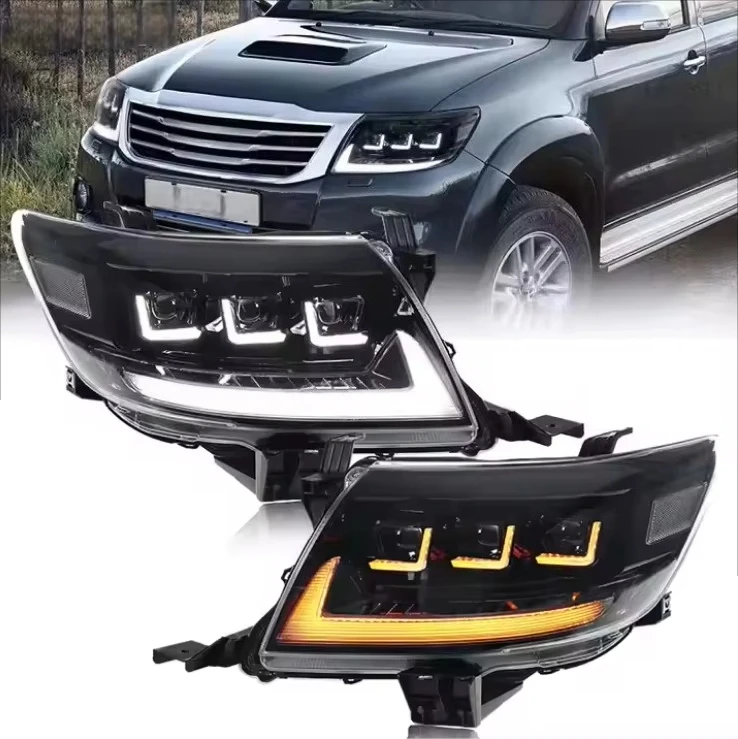 For Hilux VIGO Pickup 12-14 12V New Modified 3 Lens LED Headlight Front Light Assembly With DRL