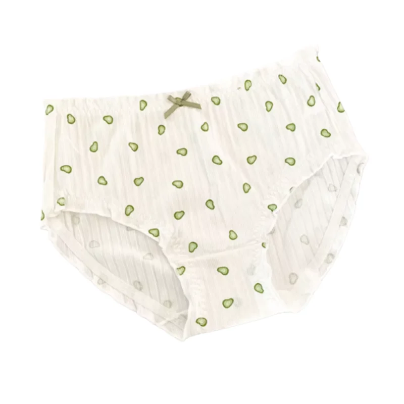 Mid High Waist Ruffled Pure Cotton Female Lingerie Sissy Sweet Printed Large Size Briefs Seamless Breathable Underpants