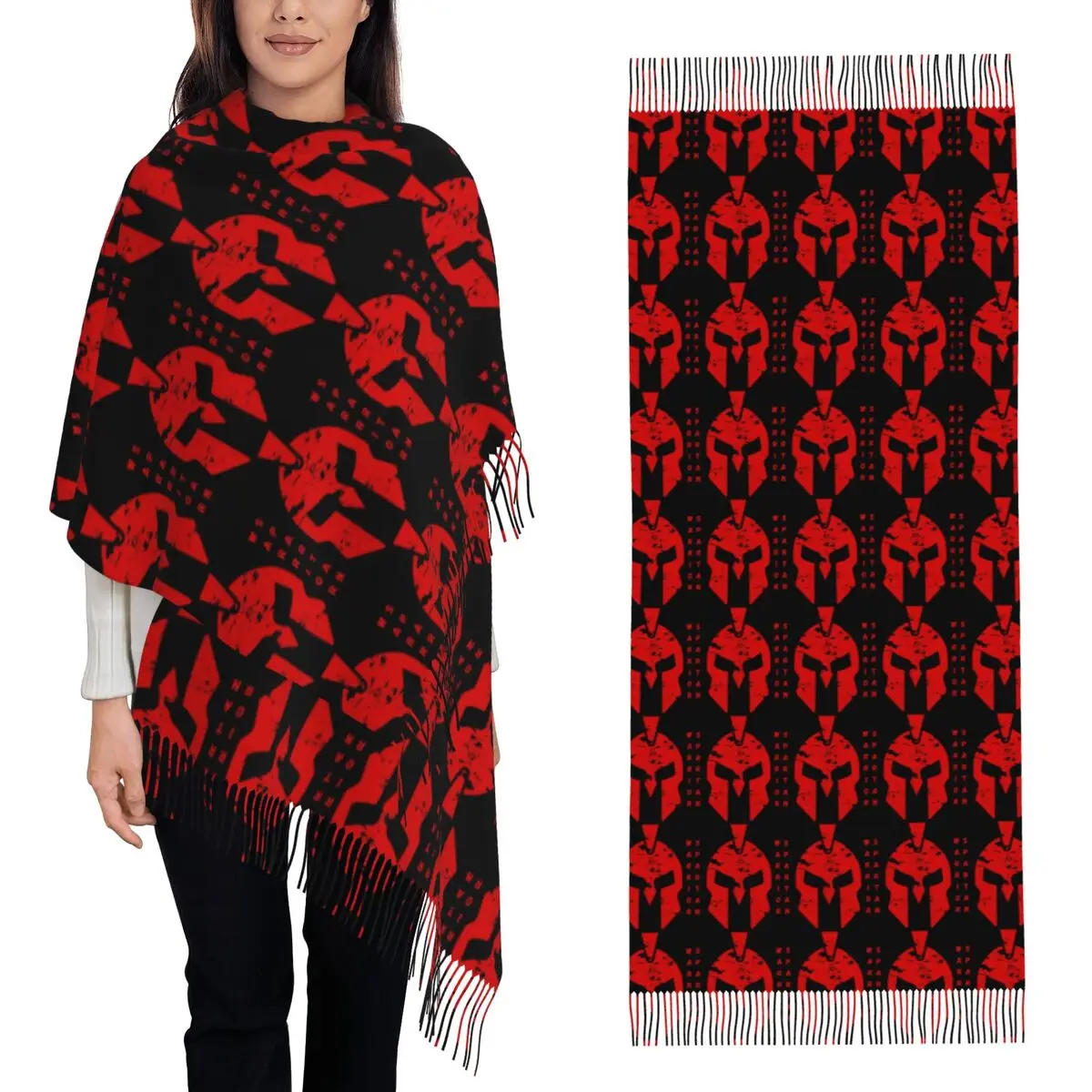 Spartan Sparta Warrior Helmet Logo Scarf Tassel Scarves Women Soft Warm Shawls and Wraps Large Fall Winter Shawl Wrap