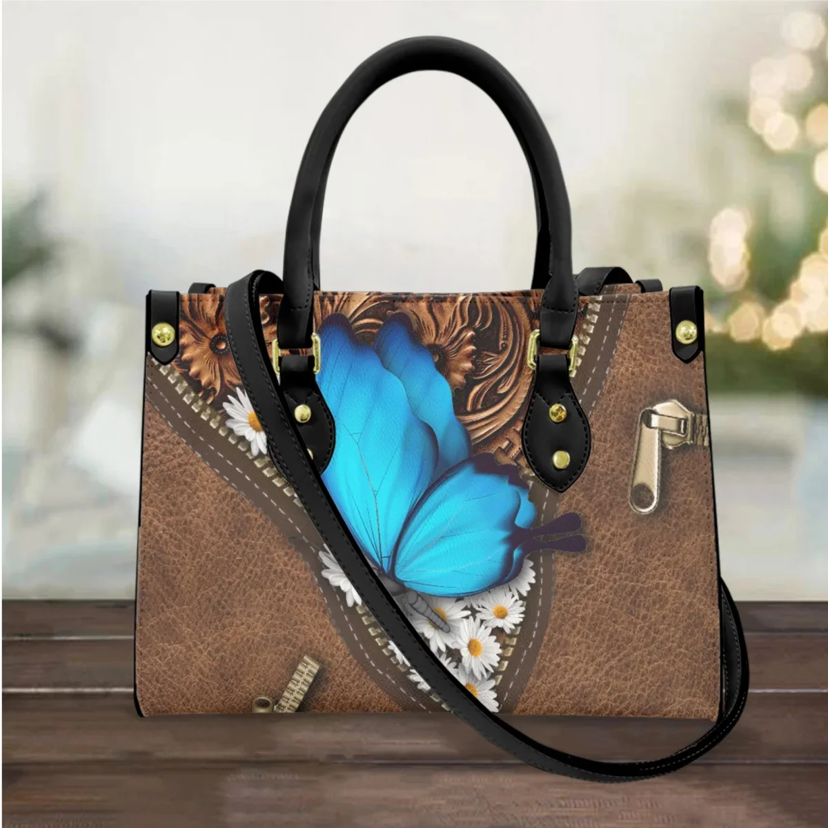 Blue Butterfly Handbags Gift for People Luxury PU Leather Cross Body Bags for Women Top-handle Totes Shoulder Bags Woman Bolsa