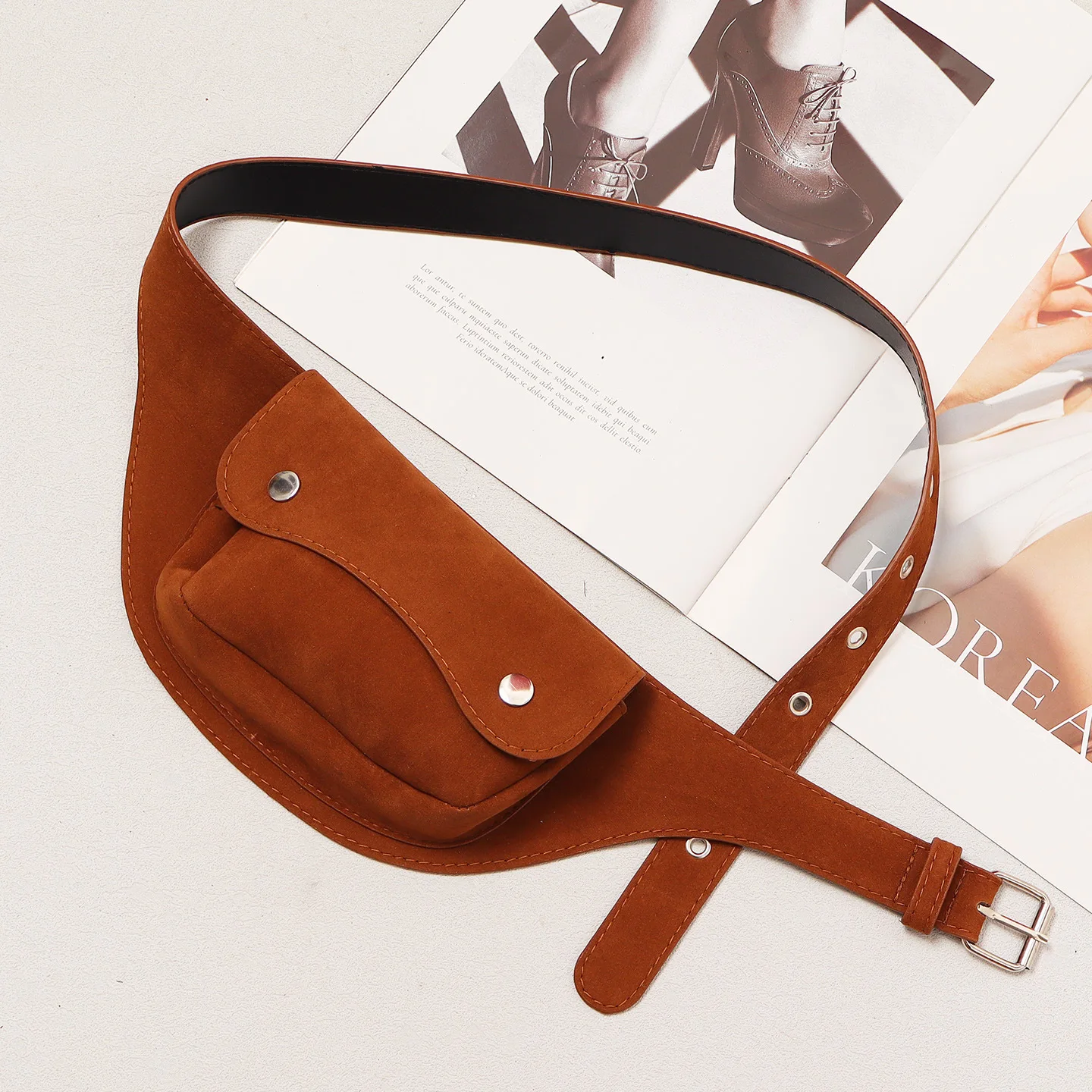 خمر جيوب كبيرة البني فو الجلد المدبوغ بو حزام جلد المتخصصة تصميم فتاة في الهواء الطلق موضة التنانير الجينز بنطلون حزام الزخرفية