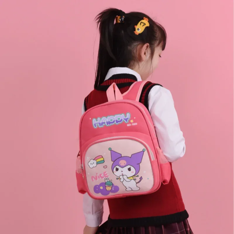 Bolsa de escola fofa e divertida para crianças, mochila de grande capacidade, cor contrastante, impressão doce, Sanrio Kulomi