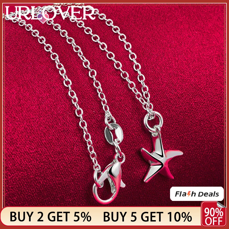 

URLOVER 925 Sterling Silver Little Stars Pendant Necklace For Women Wedding Birthday Party Fashion Charm Jewelry 40cm-75cm Chain