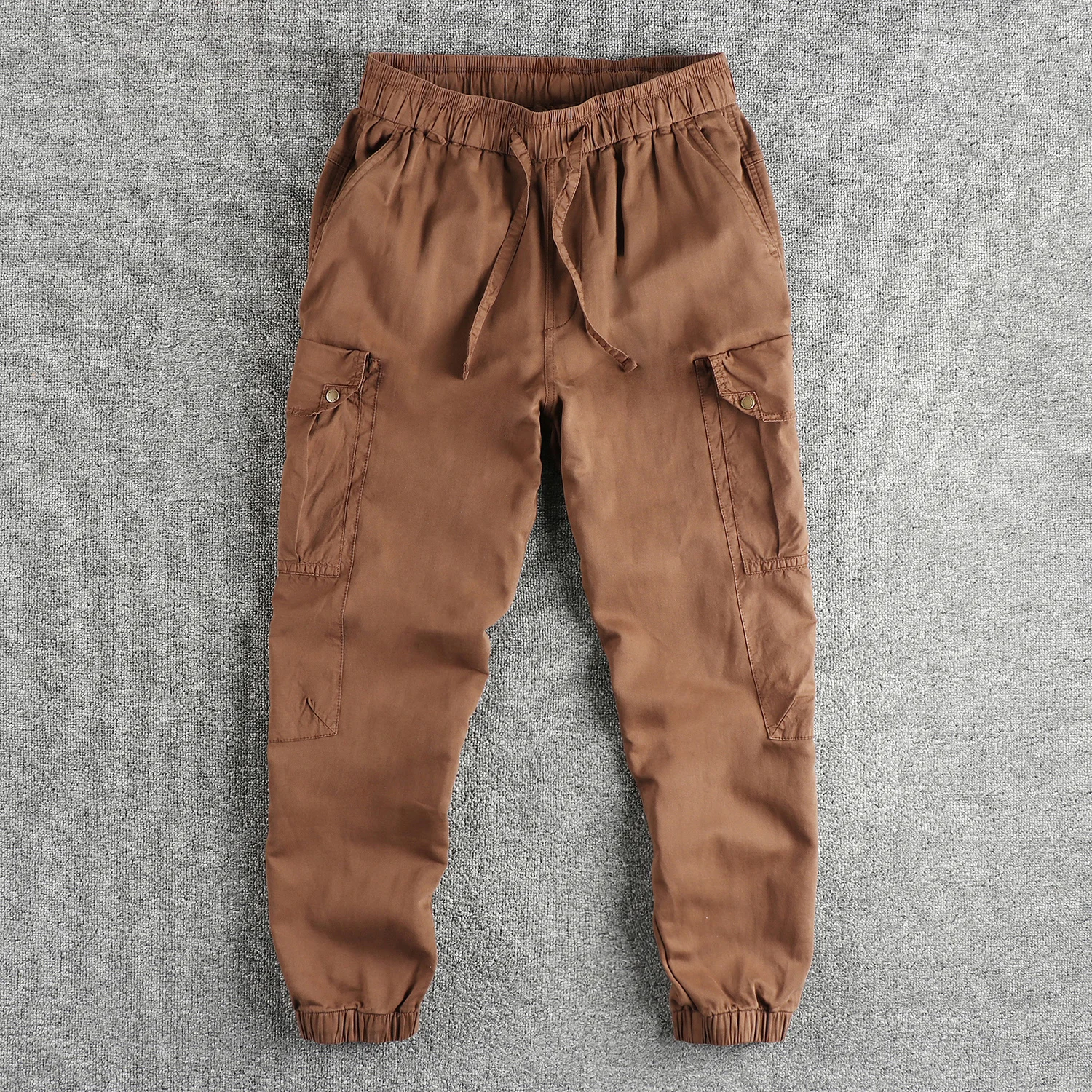 Knitted woven washed fabric men's cargo casual pants American retro trend loose youth bunched feet pants