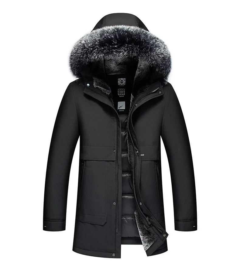 90% White Goose Down Jacket Men Mid-length 2023 Winter Jackets Warm Thickened Coats Mens Coat Hooded Fox Fur Collar