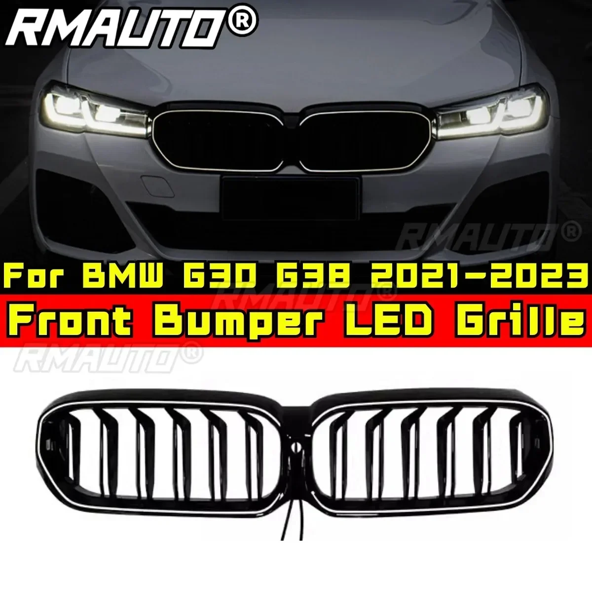 LED Front Racing Facelift Upper Radiator Grilles For BMW 5 Series G30 G38 2021-2023 Car Front Bumper Racing Grill Exterior Part