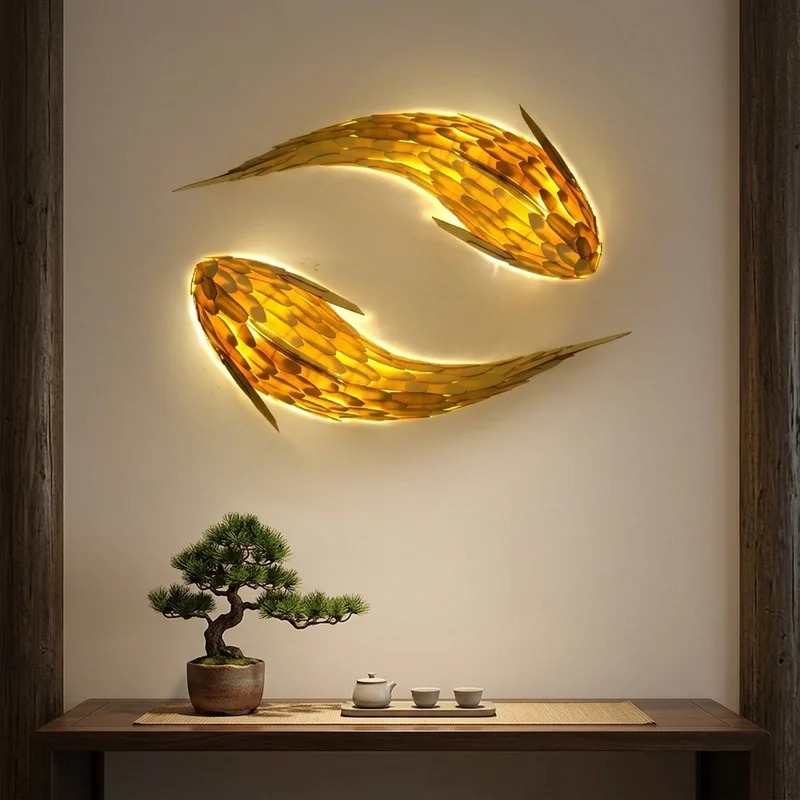 Japanese Koi Fish Shaped Layered Decorative Ambient Restaurant Hotel Dining Room Living Room Interior