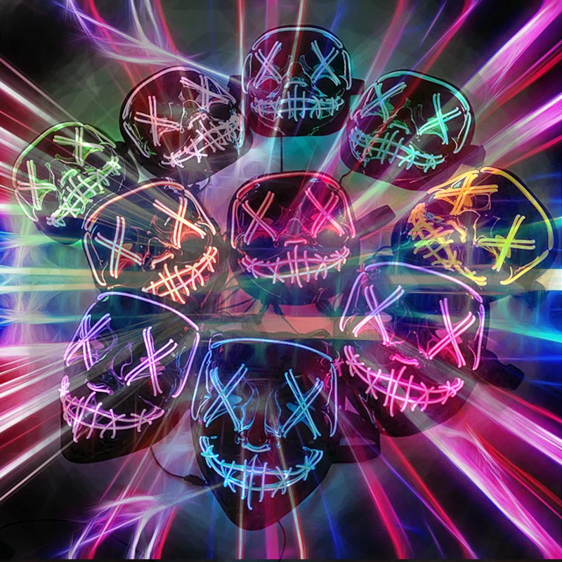 Incandescente Cosplay EL Wire neon Mask spaventoso Skull Masquerade luminoso Carnival Festive Party Supplies LED Purge Mask per Halloween