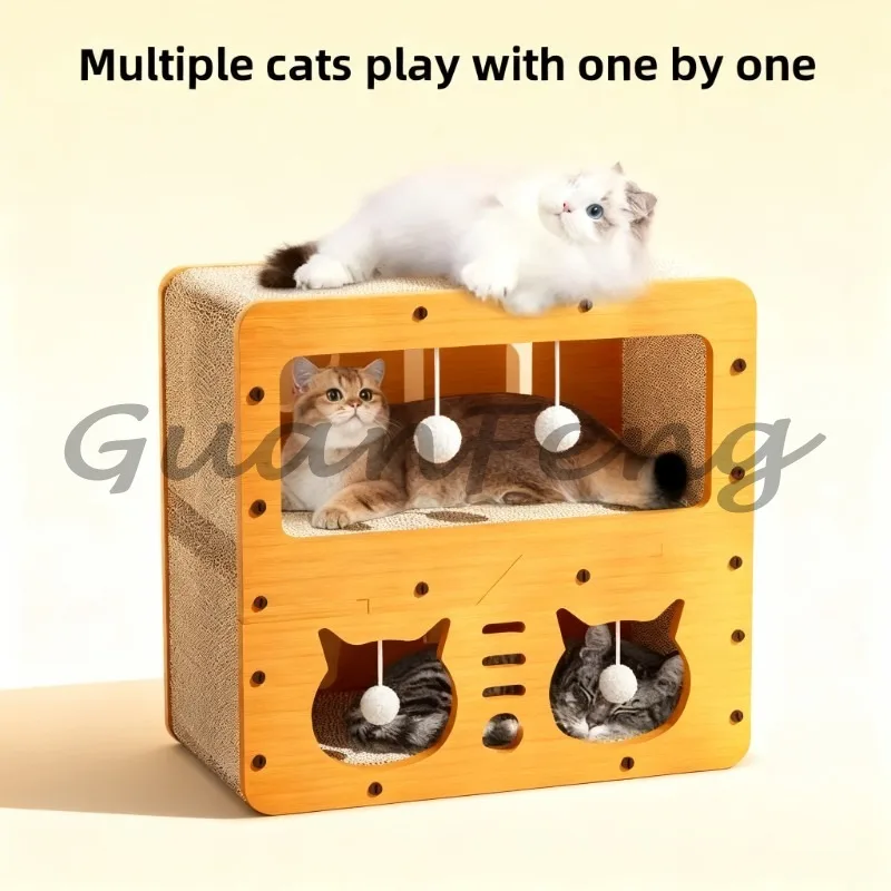 Four Seasons Vertical Catch Column Crawler, Integrated Cat House with Wear-resistant Catch Board, Comfortable Home Cat Furniture