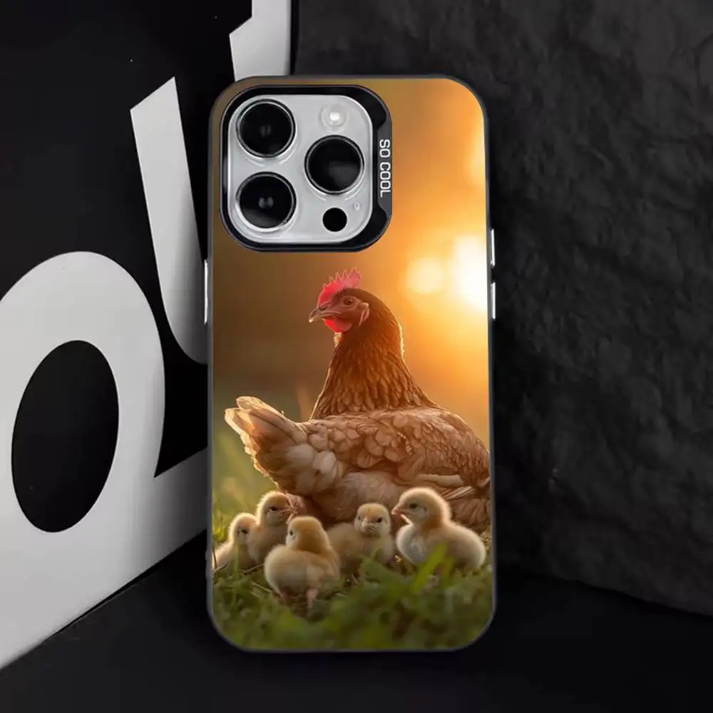 動物の鶏の携帯電話ケース iPhone 17、16、15、14、13、12、11、Pro、Max、Plus、E、Air、Mini用 ブラックTPUカバー