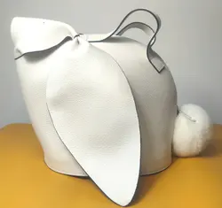 Giant Rabbit Bag Genuine Leather Crafted Bunny Customized Cute Animal Shaped Crossbody Messenger Purse Tote Cowhide Gift  White