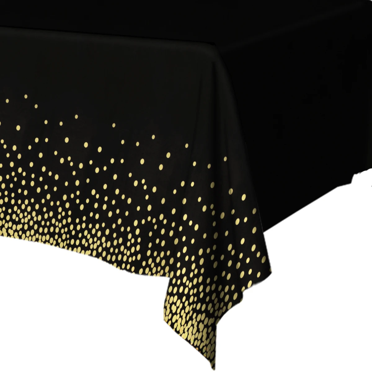 Black Soild Gold Dot Rectangle Disposable Waterproof Party Tablecloth for Birthday Restaurant Wedding Holy Communion Table Cover