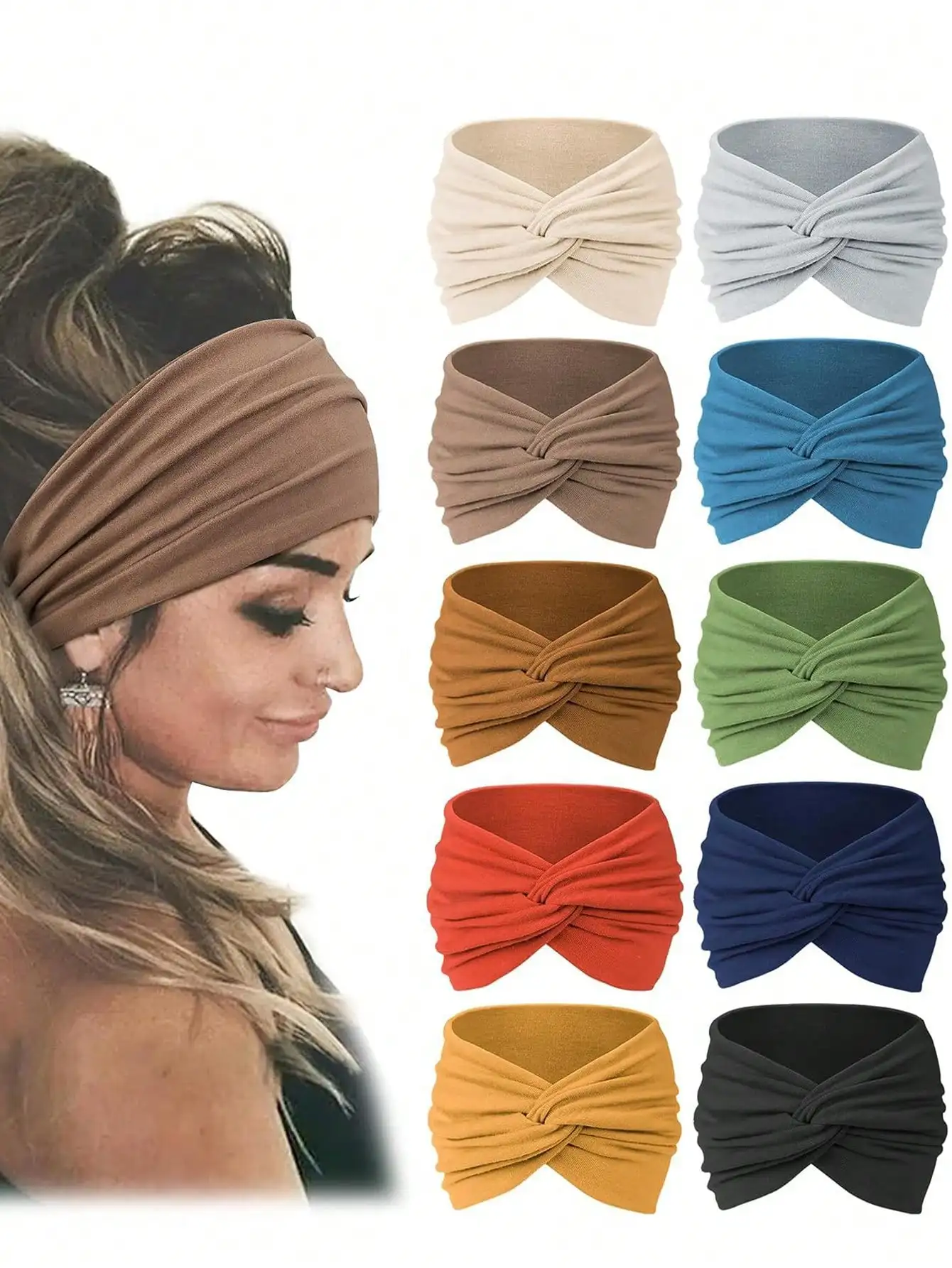 1/10 Pcs Bohemian European And American Sports Headbands For Women Wide Yoga Elastic Headbands Running Headbands Sports Hair Accessories Headdresses
