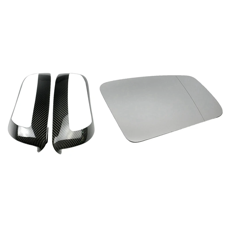 

1Pcs Car Door Side Antifog Heated Rearview Mirror Glass (Right ) & 2Pcs Carbon Fiber Side Rear View Mirror Cover Trim